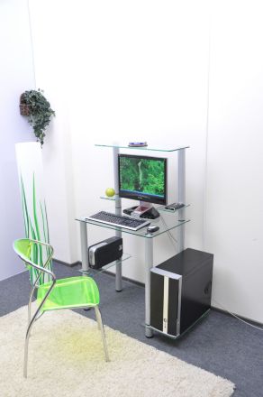 Компьютерный стол на заказ Эдель-KС05 прозрачный / серебро ноги (ширина от 65 см до 75 см)