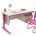 Школьная парта трансформер СУТ-15-03Р с рисунком цветы с подвесной тумбой (столешница 120*61 см цвет клён, опоры розовые)